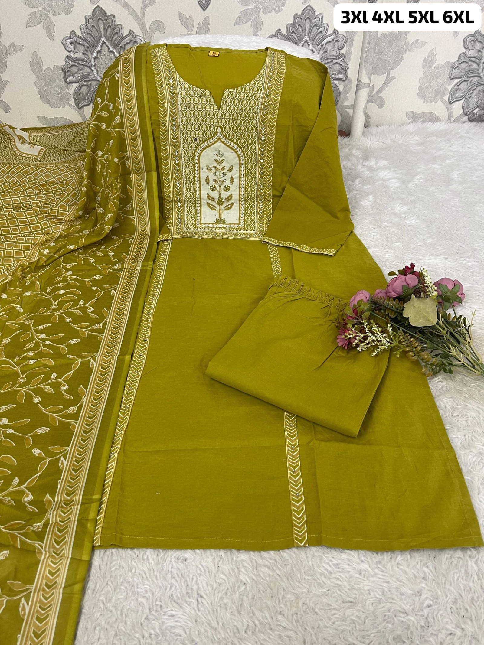 PURE MUL COTTON KURTI WITH PANT WITH MATCHING DUPPATA - Image 5