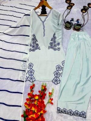 Alternative view of NEW ĐĚSIGNER PARTY WEAR  TOP AND FARSI SALVAR . WITH FANCY DUPPATA AND EMBROIDERY WORK