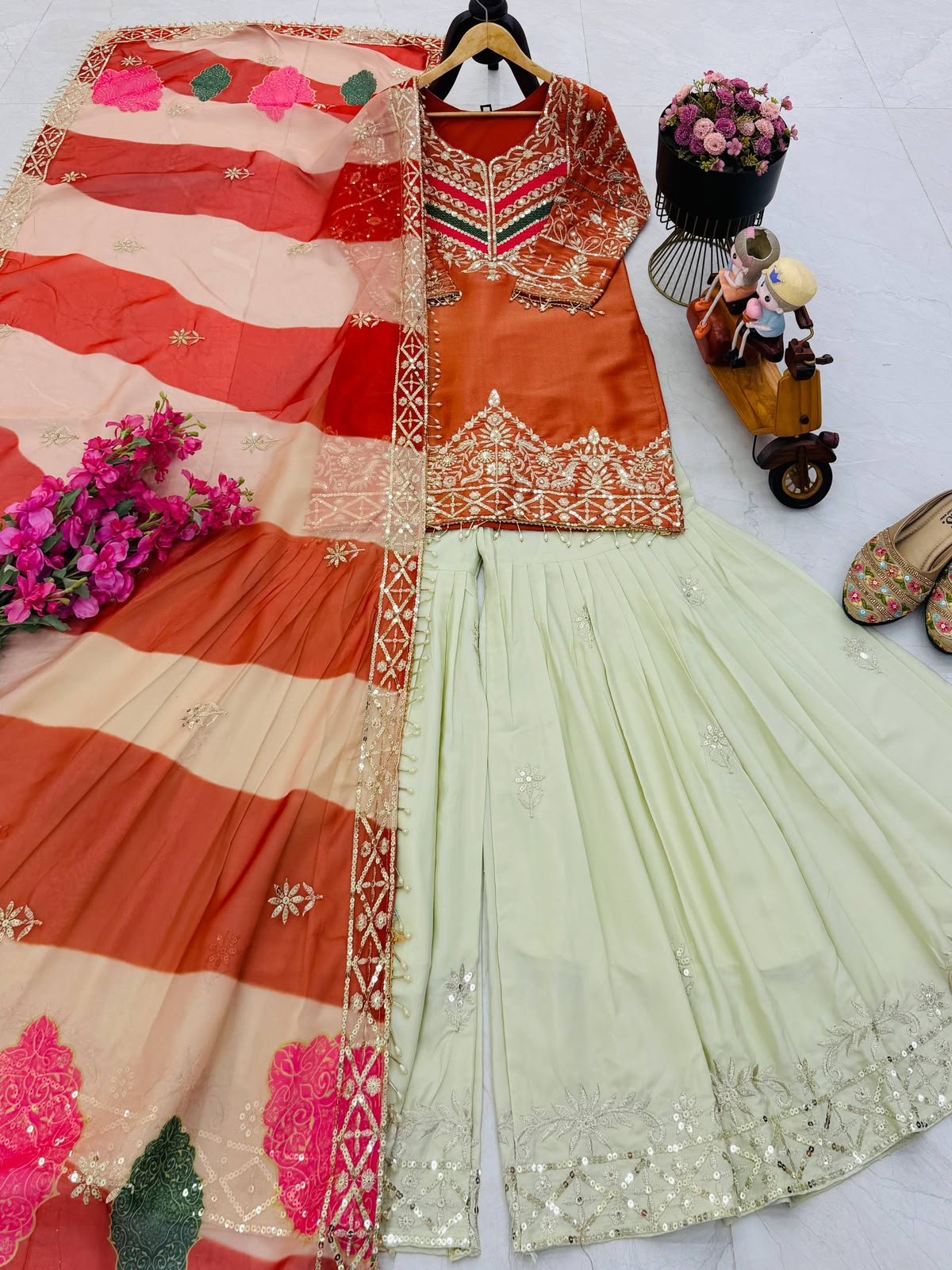 Designer Embroidered Top Plazzo Dupatta Set Collection - Image 2