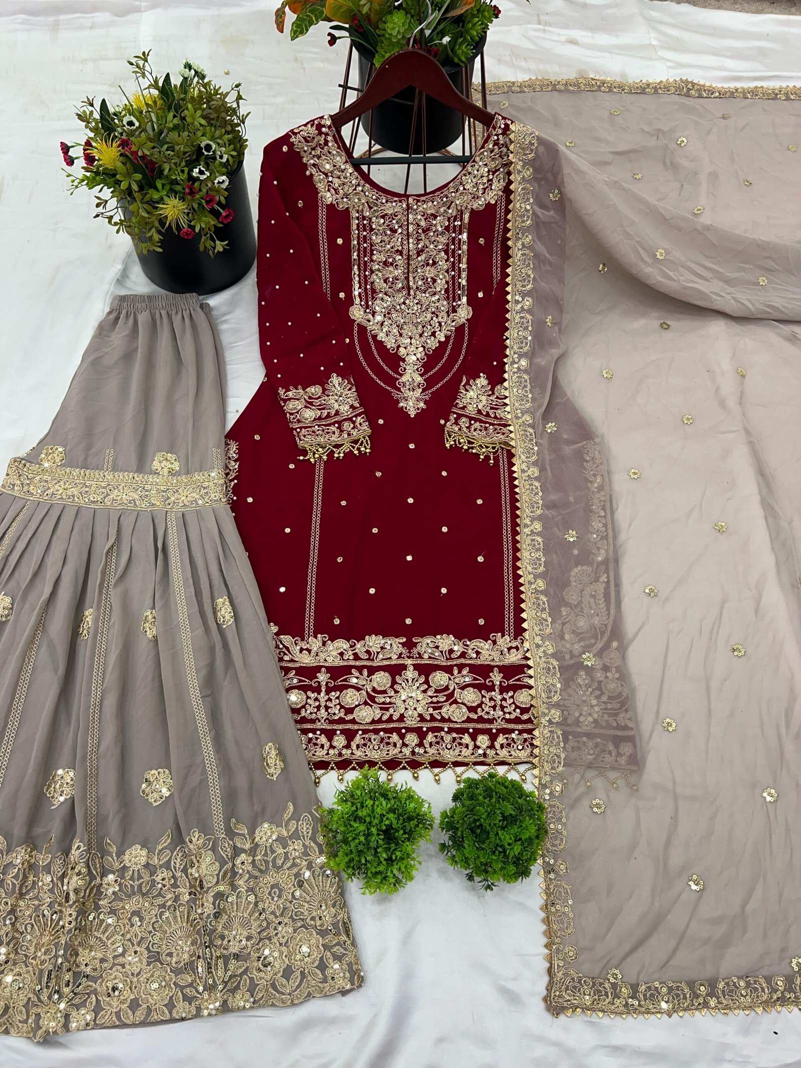Presenting New Designer Collection In Pure Heavy Faux Georgette With Heavy Embroidery Coding Dori-Sequence Work Top-Bottom And Dupatta Set Fully Stitched Ready To Wear - Image 2