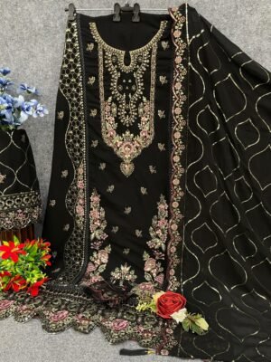 Alternative view of Fox Georgette with Heavy Embroidery Sequence work + Khatli Work