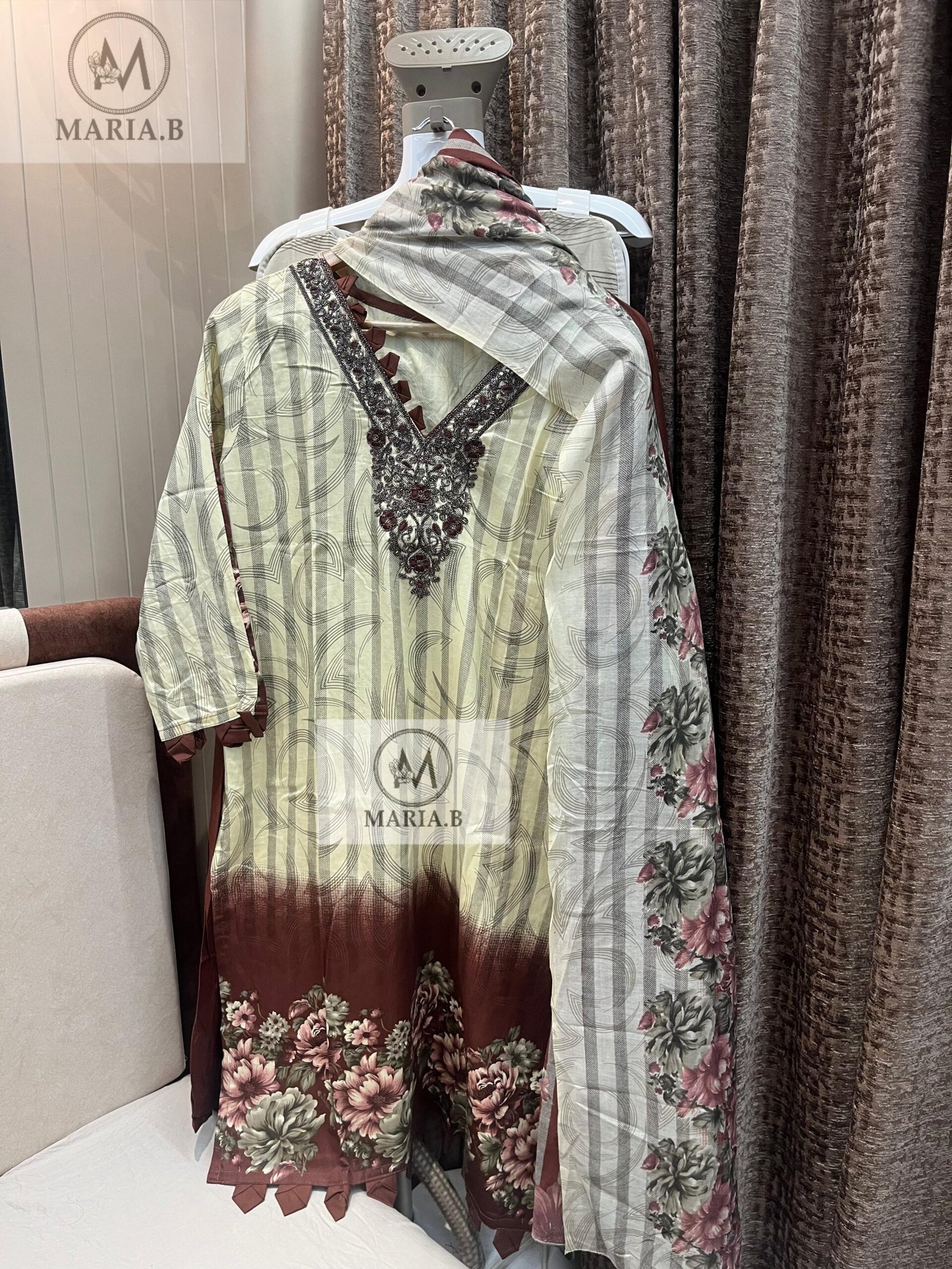 FULL STITCHED JAAM COTTON TOP WITH SELF EMBROIDERY ON NECK WITH STYLING IN SLEEVES & DAMAN - Image 2