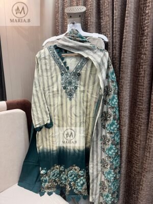 FULL STITCHED JAAM COTTON TOP WITH SELF EMBROIDERY ON NECK WITH STYLING IN SLEEVES & DAMAN