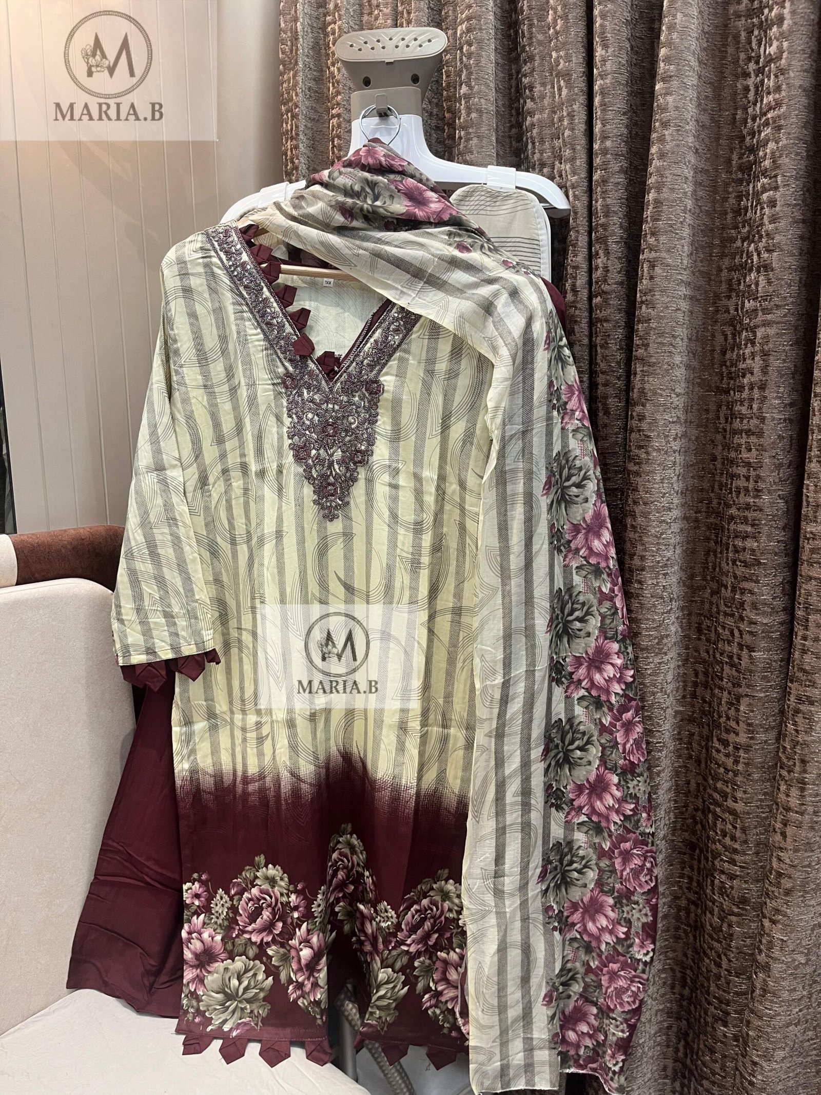 FULL STITCHED JAAM COTTON TOP WITH SELF EMBROIDERY ON NECK WITH STYLING IN SLEEVES & DAMAN - Image 3