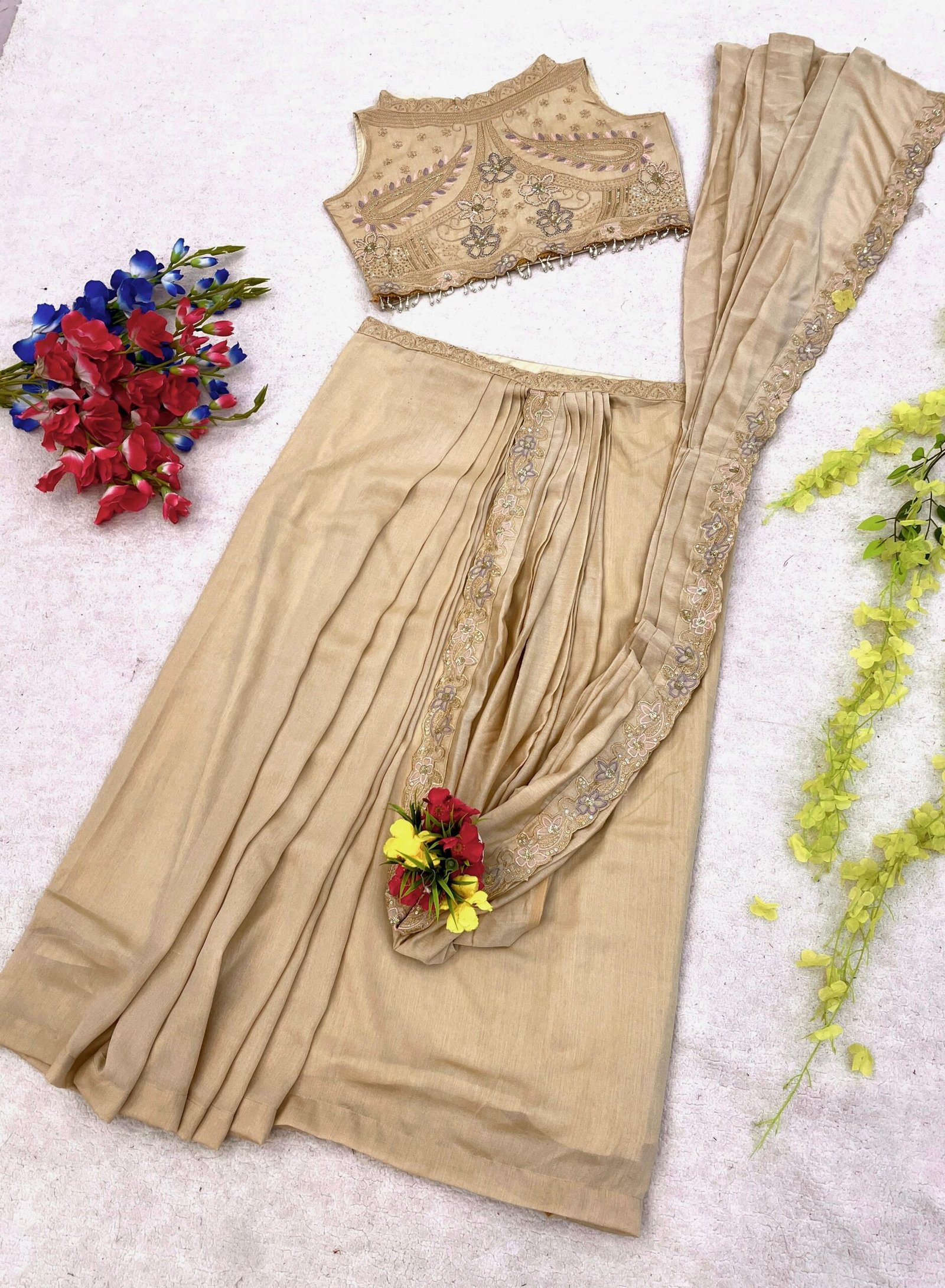 Get festive ready in our new Trending Stylelish Lehenga set With Embroidery Work detailing. - Image 2
