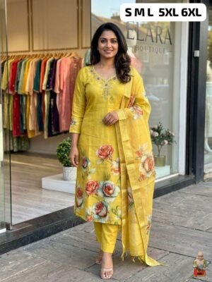 Elevate your ethnic wardrobe with our stunning new pari design. This premium 3-piece suit set combines sophisticated handwork with a modern silhouette, making it perfect for festive celebrations or formal gatherings.