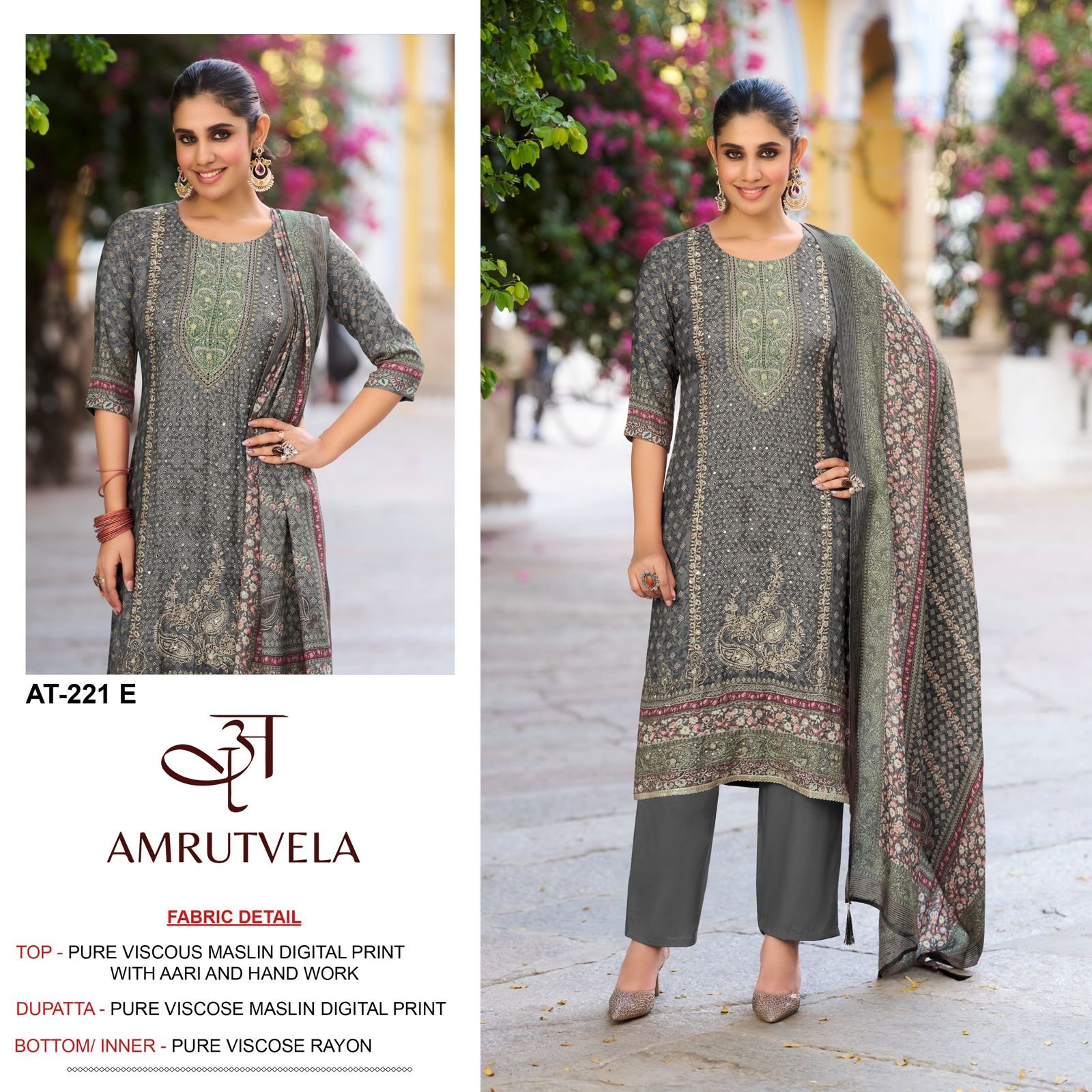 Top Pure viscous Maslin digital print with aari and hand work - Image 3