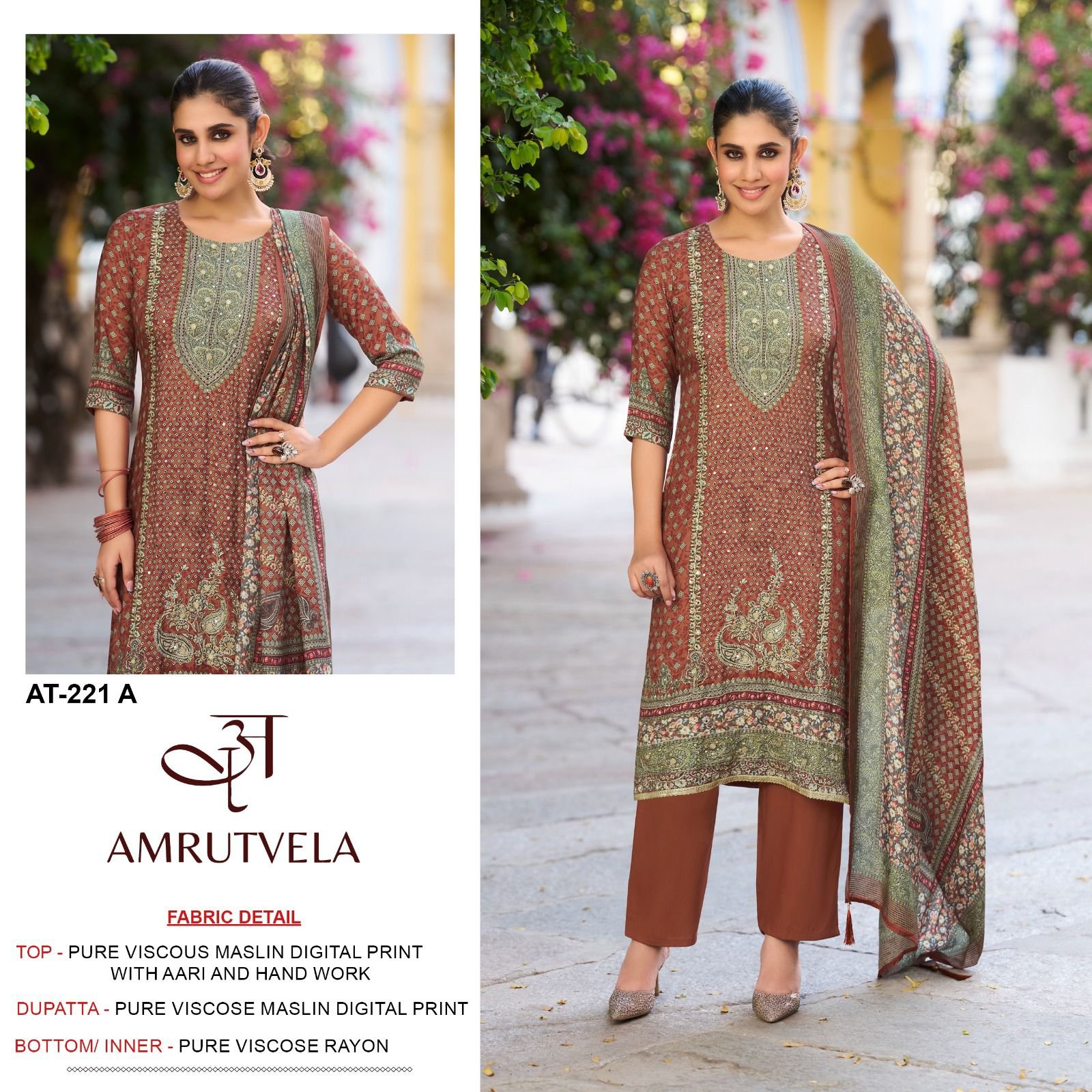 Top Pure viscous Maslin digital print with aari and hand work