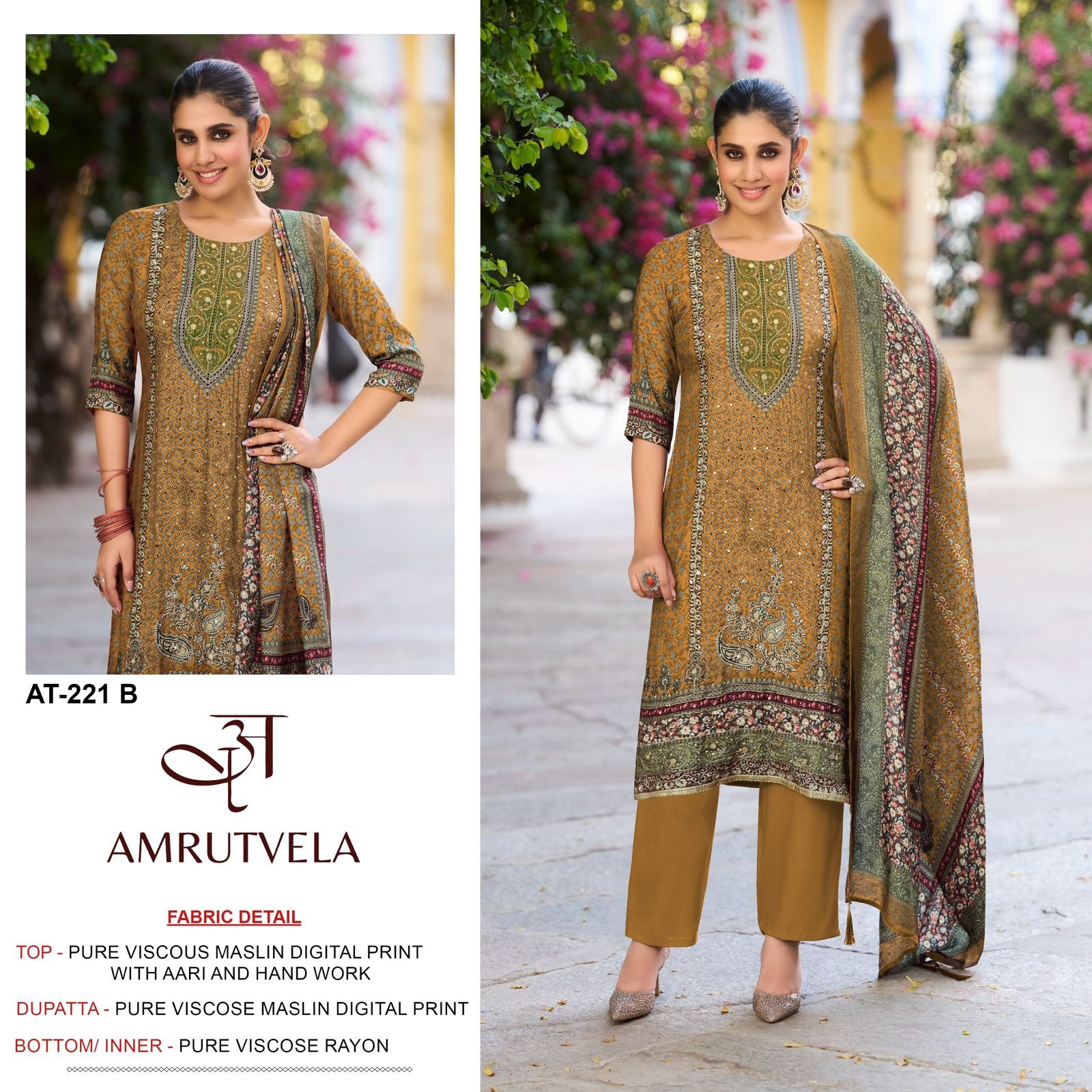 Top Pure viscous Maslin digital print with aari and hand work - Image 5