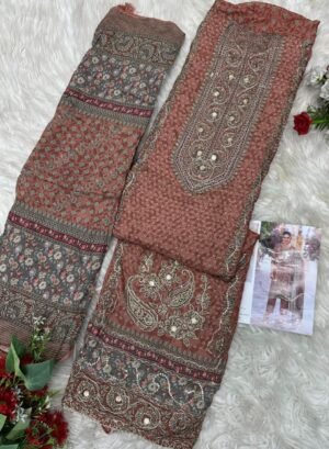 Alternative view of Top Pure viscous Maslin digital print with aari and hand work