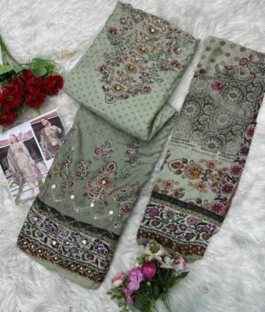 Alternative view of Top Pure viscous Maslin digital print with aari and hand work