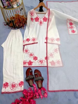 Alternative view of Đěsigner Party Wear Look Pur Satin Rayon Top & Farshi Palazzo With Dupatta set