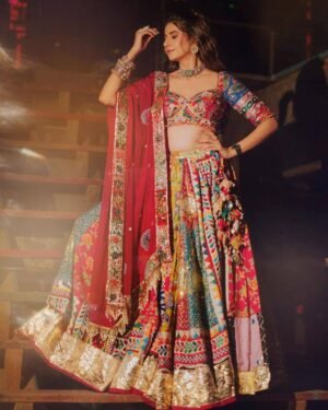 PRESENTING PREMIUM NAVRATRI SPECIAL DESIGNER PRINTED LEHENGA CHOLI WITH REAL MIRROR WORK