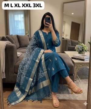 Alternative view of PREMIUM ROMAN SILK Fabric Kurti With Pant With Beautiful Digital PrinT Dupatta