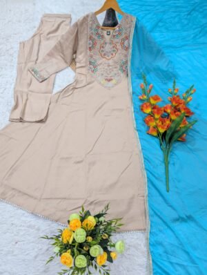 Alternative view of WOMEN'S PURE VISCOSE CHANDERI EMBROIDERED BEATS WORK KURTA SETS