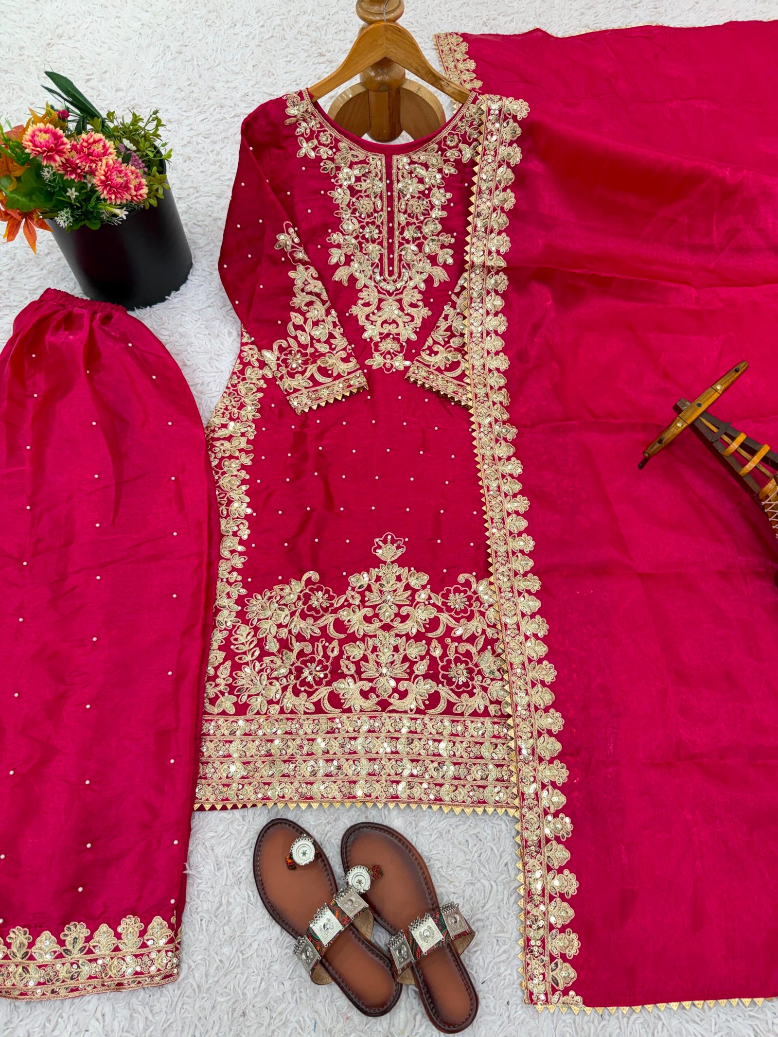 Presenting New Designer Collection In GMY SILK With Heavy Embroidery Coding Sequence Work Top-Bottom And Dupatta Set Fully Stitched Ready To Wear - Image 2
