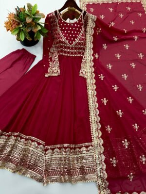 Alternative view of Exclusive Trending Designer Gown with Heavy sequence embroidery work Dupatta