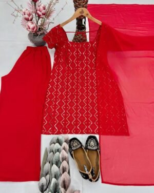 Alternative view of NEW DESIGNER HEAVY FUAX GEORGETTE SHARARA SUIT SET
