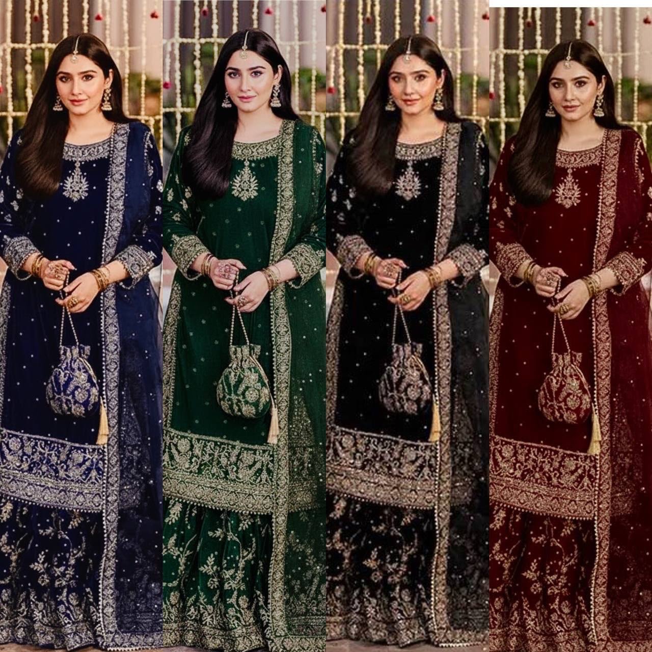NEW DESIGNER WEAR 9000 VELVET TOP WITH SHARARA - Image 10