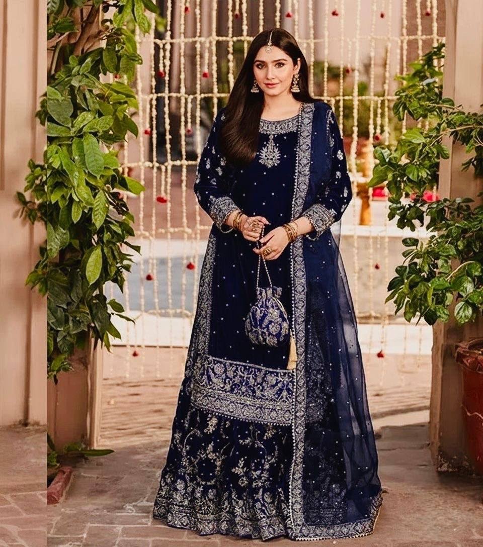 NEW DESIGNER WEAR 9000 VELVET TOP WITH SHARARA - Image 5