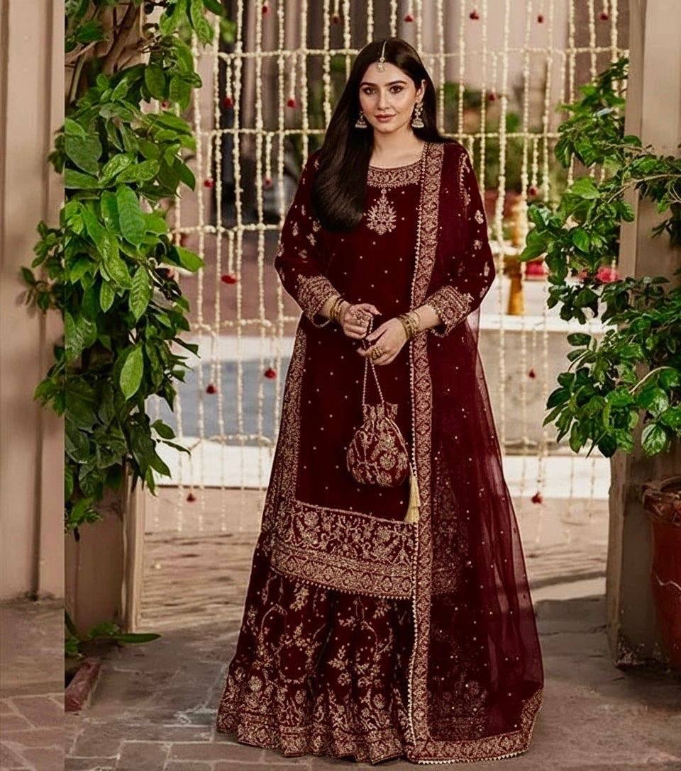 NEW DESIGNER WEAR 9000 VELVET TOP WITH SHARARA - Image 7