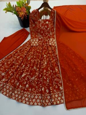 Alternative view of Elegant Embroidered Sequence Designer Anarkali Three Piece Set