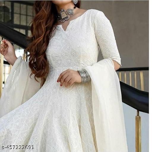 BEAUTIFUL ANARKALI CHIKAN SEQVENS GOWN WITH DUPATTA - Image 2