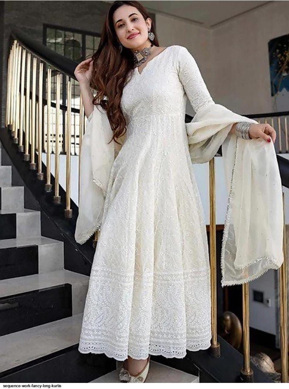 BEAUTIFUL ANARKALI CHIKAN SEQVENS GOWN WITH DUPATTA