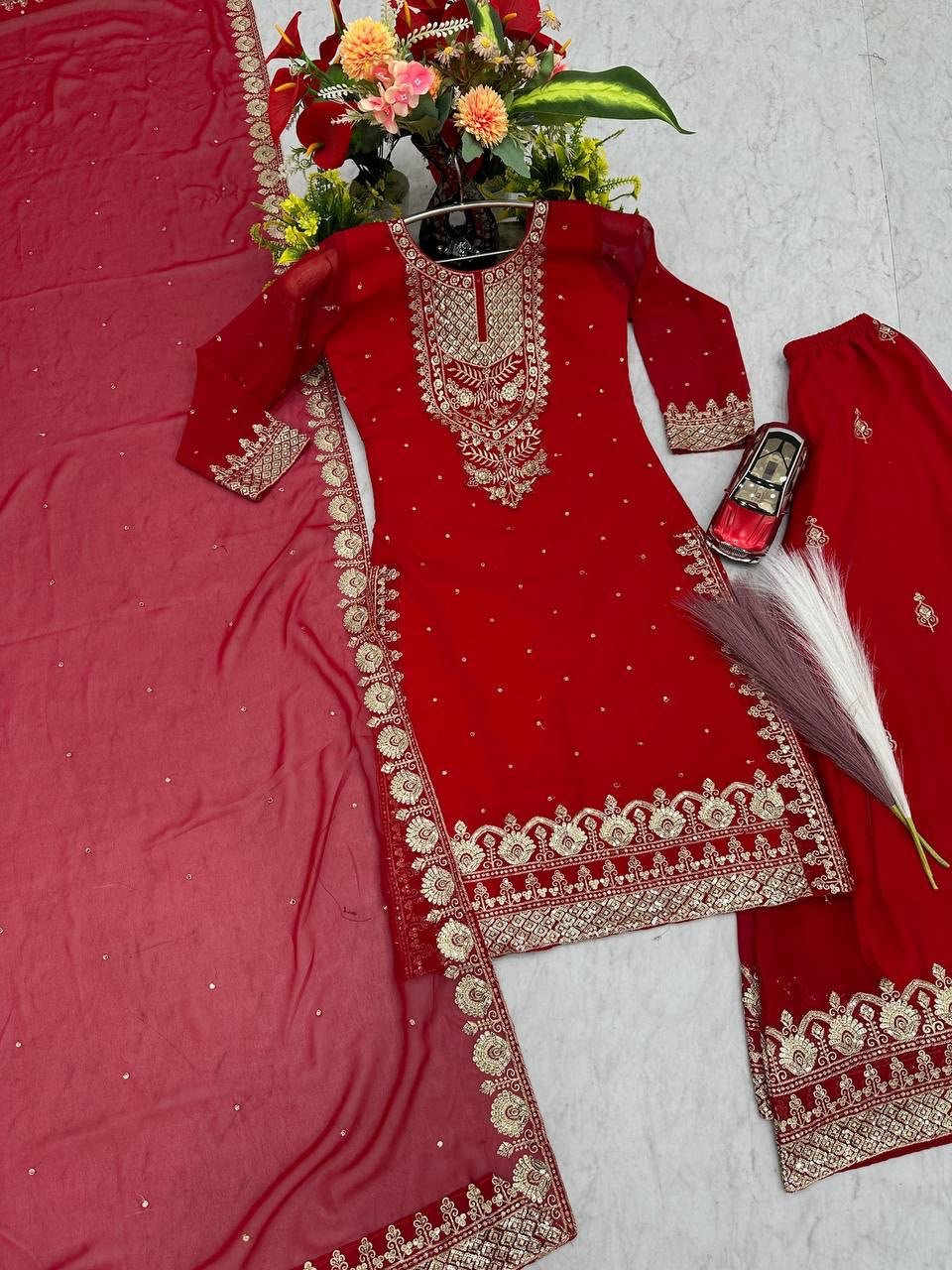 AK Fashion Launching New Designer Party Wear Top Plazzo & Dupatta Set - Image 2