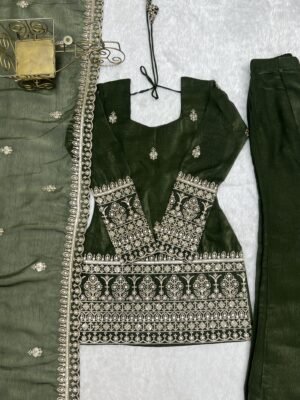 Alternative view of TOPKURTA FABRIC CRUNCHY SILK FABRIC WITH EMBROIDERY SEQUENCE AND JARI WORK WITH BACK SIDE FANCY DORI PATTERN 