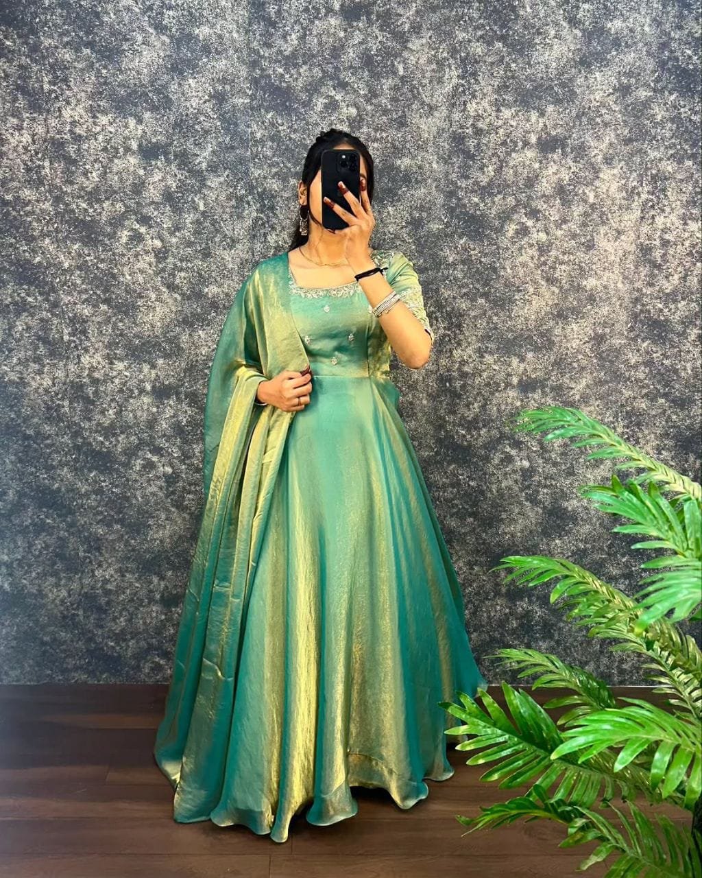 This outfit made Premium Fendy Satin fabric with beautiful Embroidery Sequence Work Gown with Dupatta - Image 3