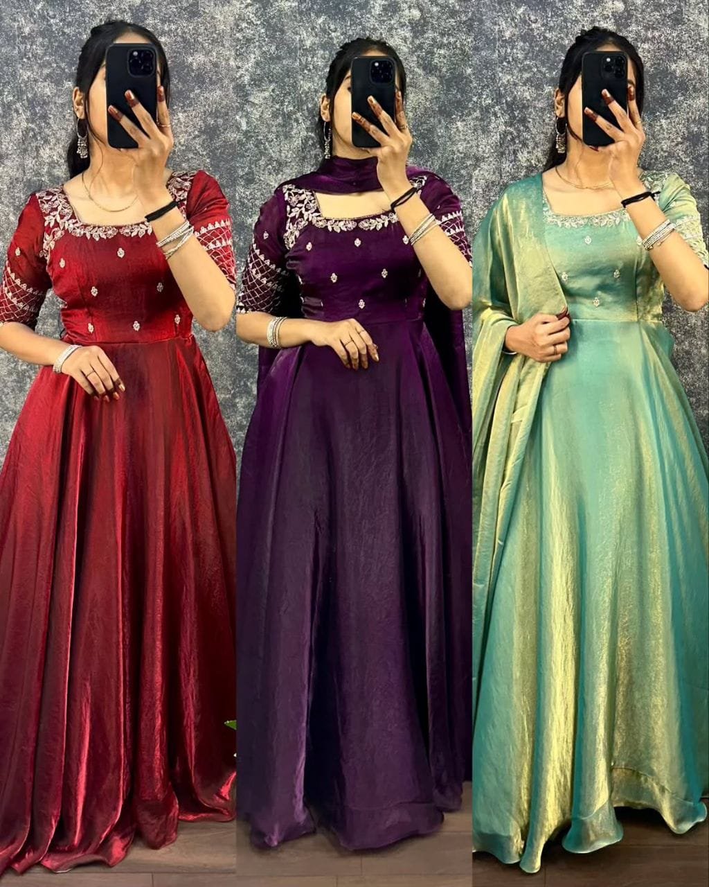 This outfit made Premium Fendy Satin fabric with beautiful Embroidery Sequence Work Gown with Dupatta - Image 7