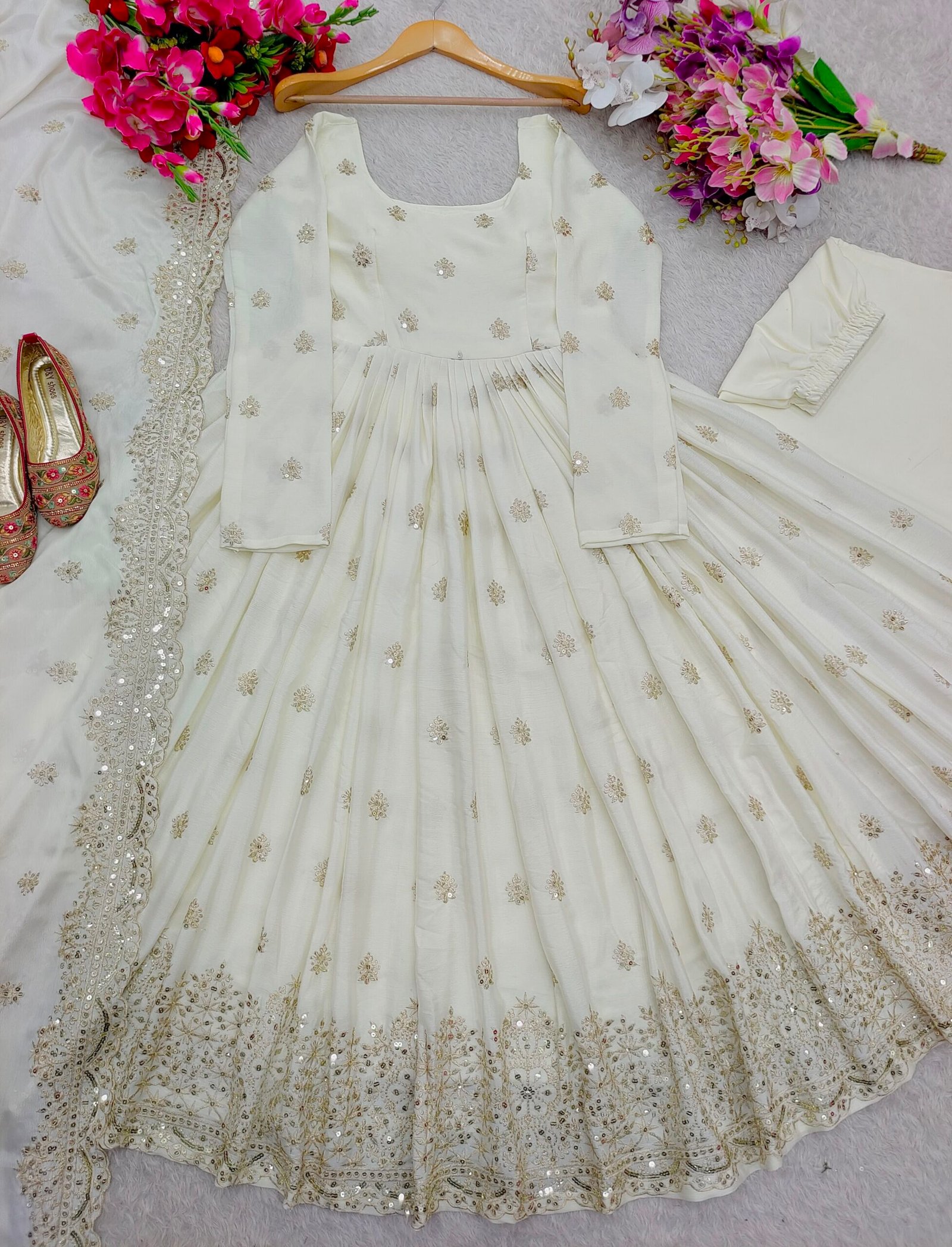 Presenting New Collection Heavy Chinon Silk Gown -Pent Dupatta Set Fully Stitched Ready To Wear - Image 2