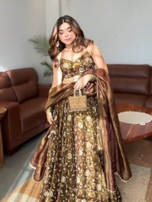 Elegant 3mm Embroidered Sequence Lehenga Collection  With Three Piece Set