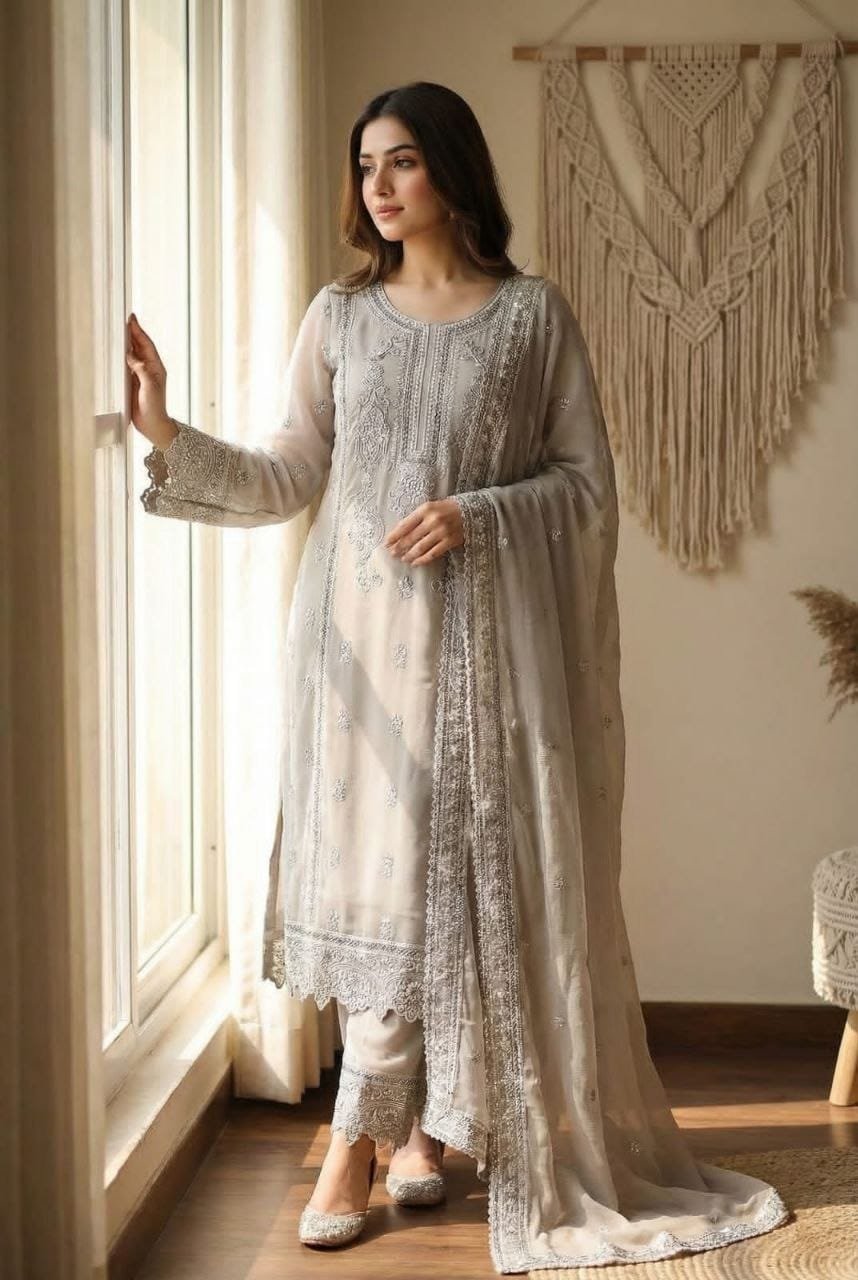 Heavy Faux Georgette With Heavy Embroidery Front And Back