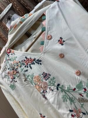 Alternative view of FULL STITCHED REYON TOP WITH EMBROIDERY WORK WITH STYLING NECK/SLEEVES AND DAMAN