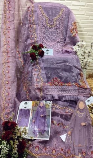 Alternative view of Organza Embroidered and pearl work semi stitched top