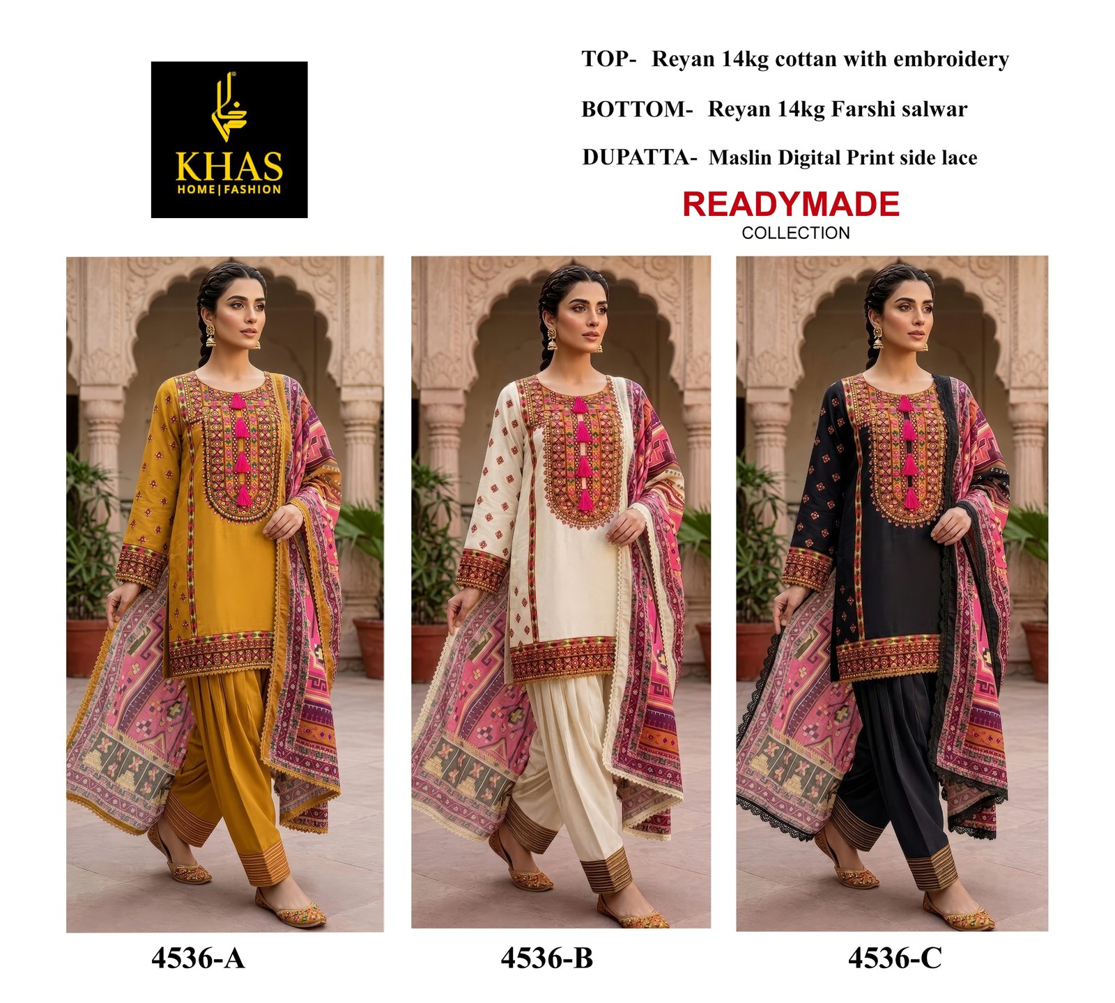 Reyan 14kg cottan with embroidery Bottam_ Reyan 14kg Farshi salwar