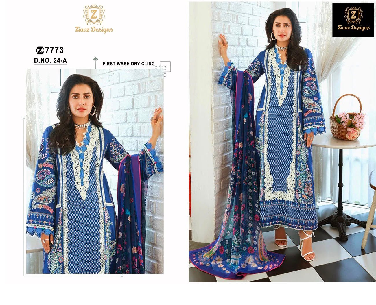 Cambric cotton full heavy work embroidered kameez - Image 3