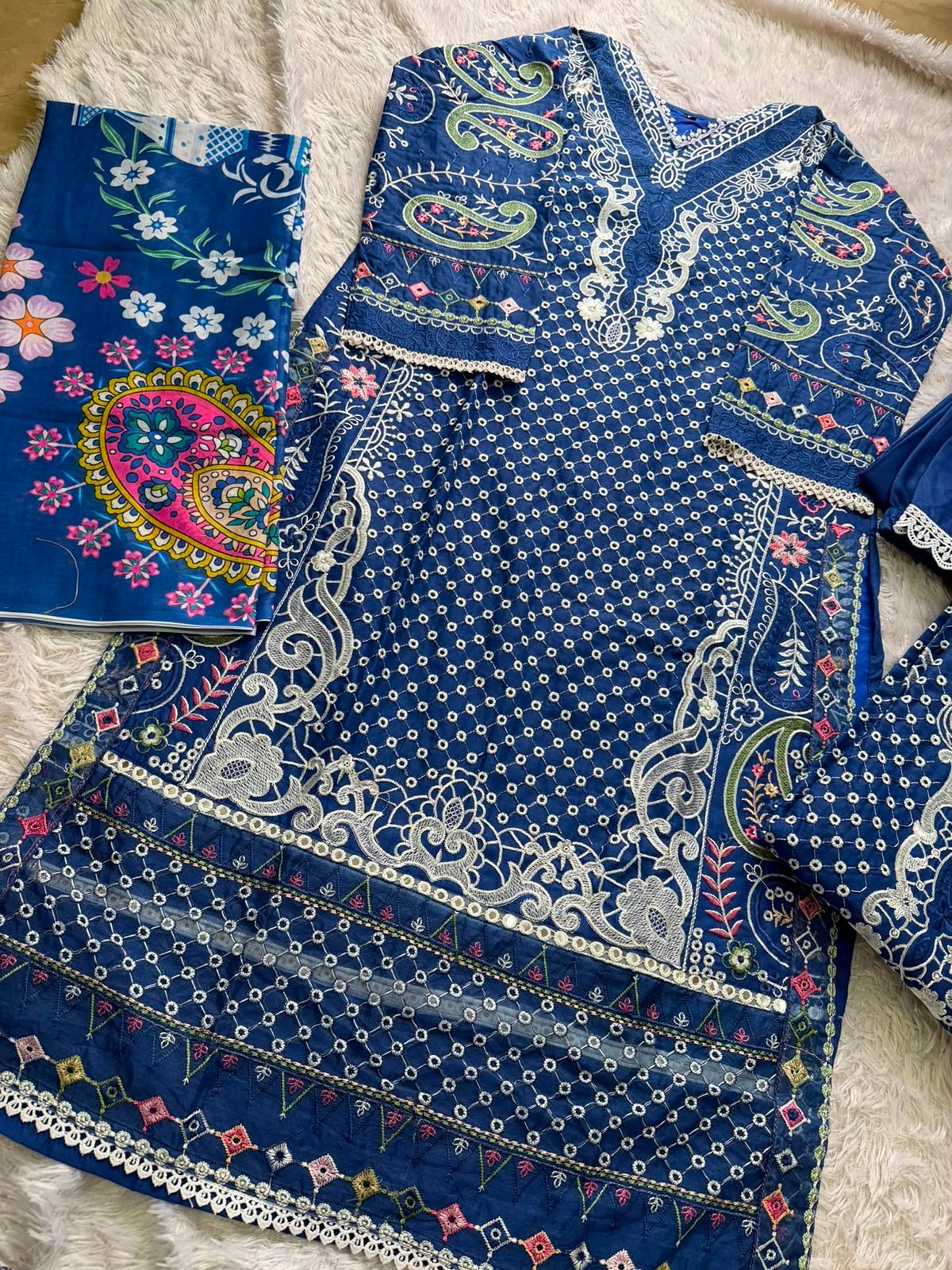 Cambric cotton full heavy work embroidered kameez - Image 4