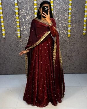 Bakrid special Rich sequence  embroidery Gown Dupatta