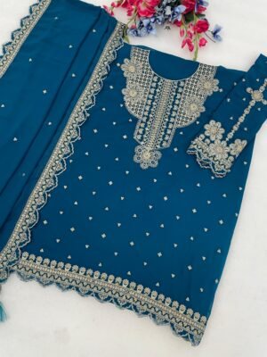 Alternative view of Blooming Fox Georgette with Heavy Embroidered 3mm & 5mm Sequence Work