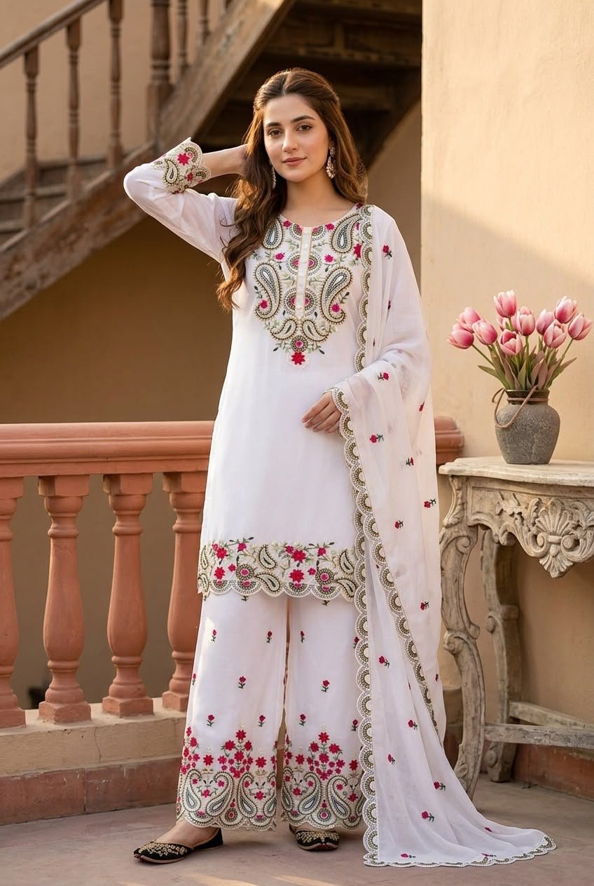 NEW DESIGNER WEAR HEAVY EMBROIDERY SEQUENCE WORK 3 PIS SUIT SET
