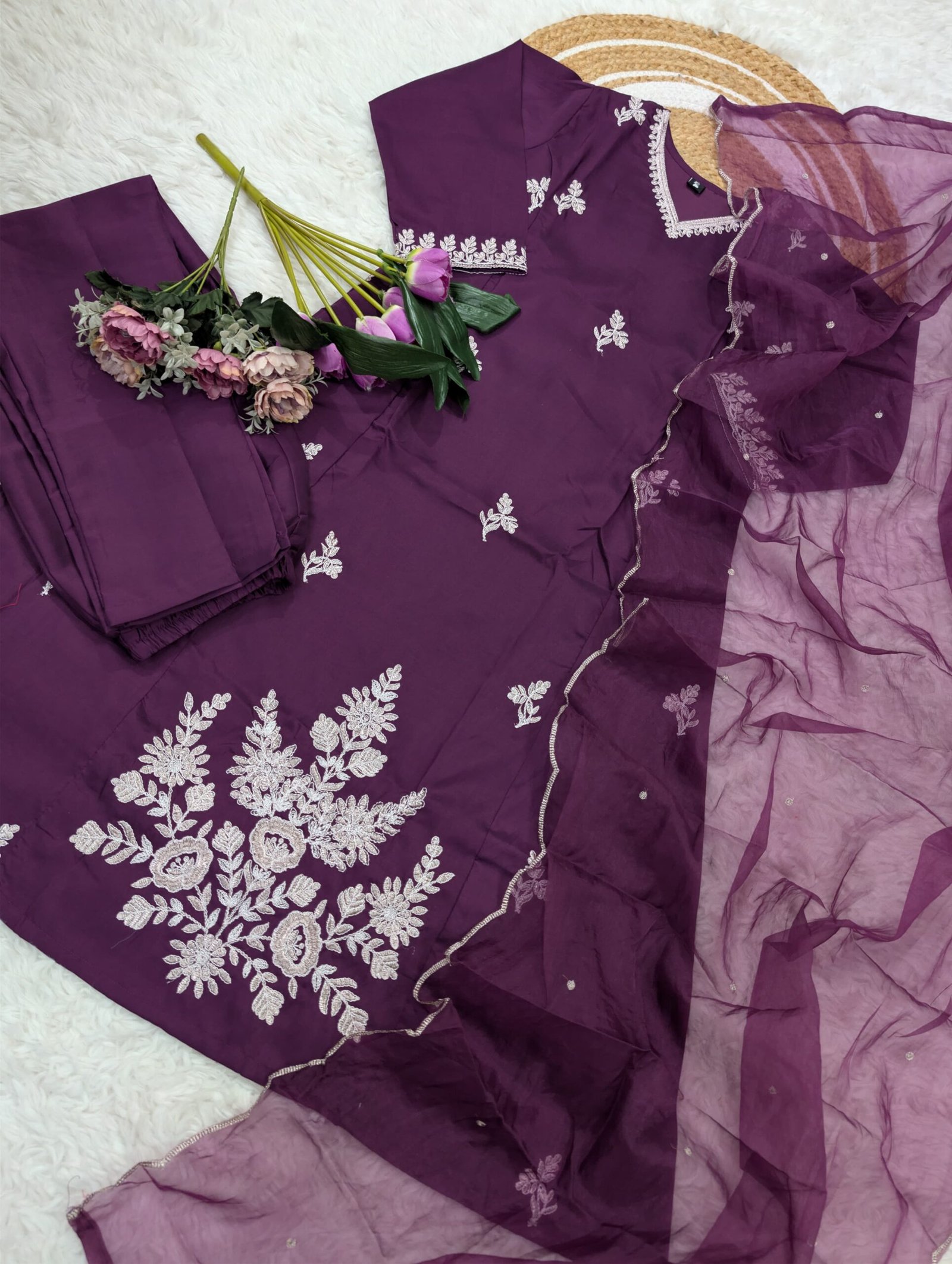 PURE MUSLIN WITH SEQUENCE COADING EMBROIDERY WORK - Image 3