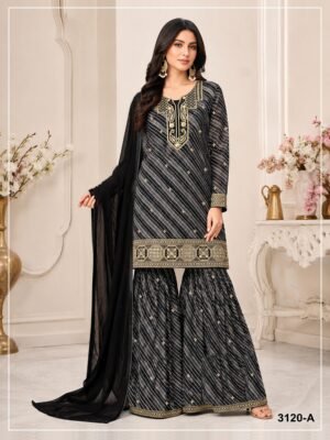 Fox Georgette with Digital Print & Heavy Embroidered 3mm Sequence Coding Work & Khatli Work