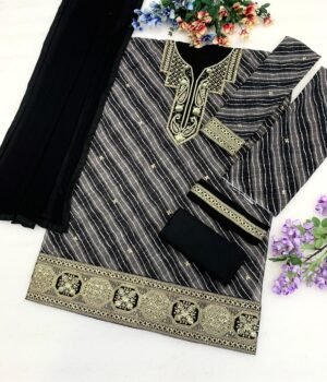 Alternative view of Fox Georgette with Digital Print & Heavy Embroidered 3mm Sequence Coding Work & Khatli Work