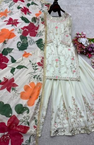 Alternative view of Launching New Đěsigner Party Wear Look Heavy Cinon Silk Top Sarara & Dupatta Set