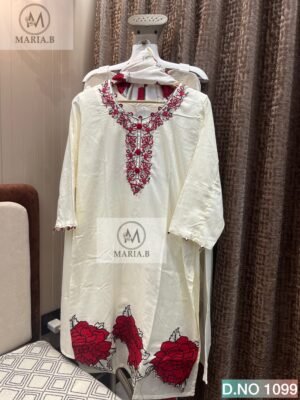 Alternative view of FULL STITCHED REYON TOP WITH EMBROIDERY NECK AND APPLIQUE CUTWORK IN DAMAN WITH FANCY SLEEVES
