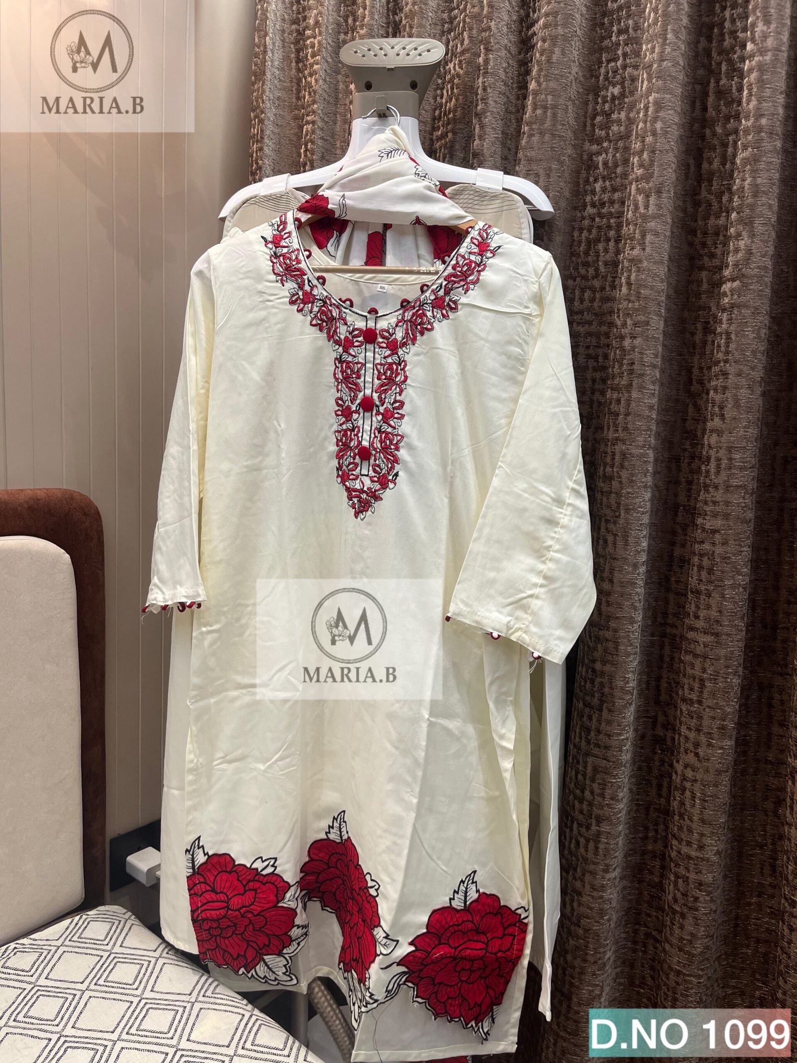 FULL STITCHED REYON TOP WITH EMBROIDERY NECK AND APPLIQUE CUTWORK IN DAMAN WITH FANCY SLEEVES - Image 2