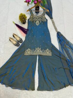 Alternative view of Presenting New Premium Quality With Embroidery Sequence Worked Top-Plazzo And Dupatta Set Fully Stitched Ready To Wear
